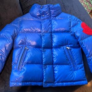 Unisex blue with red patch kids Moncler jacket size 6